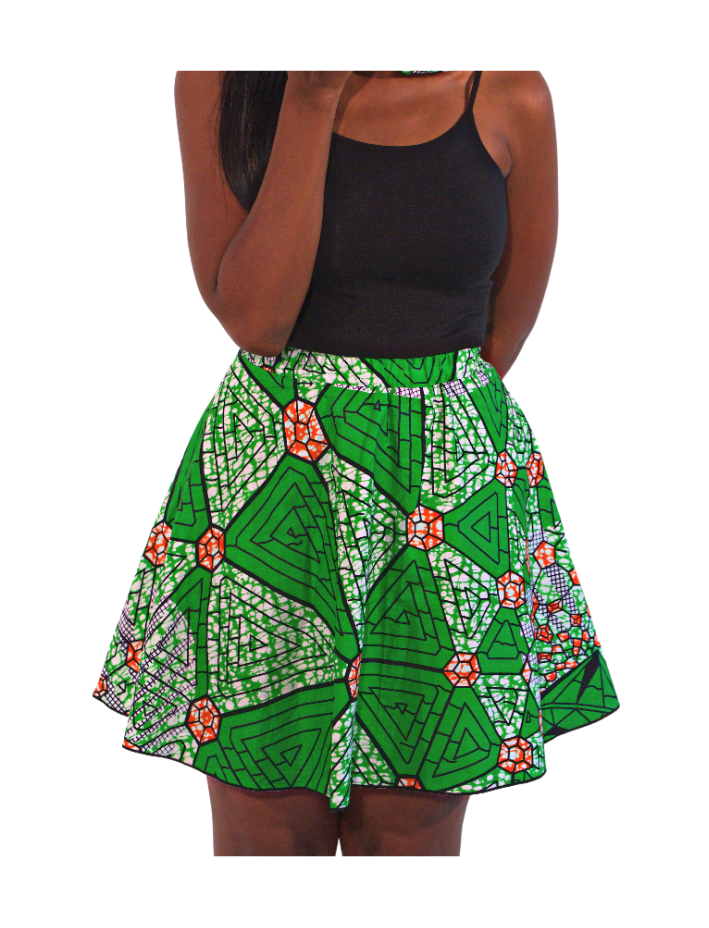 Green African Skater Skirt