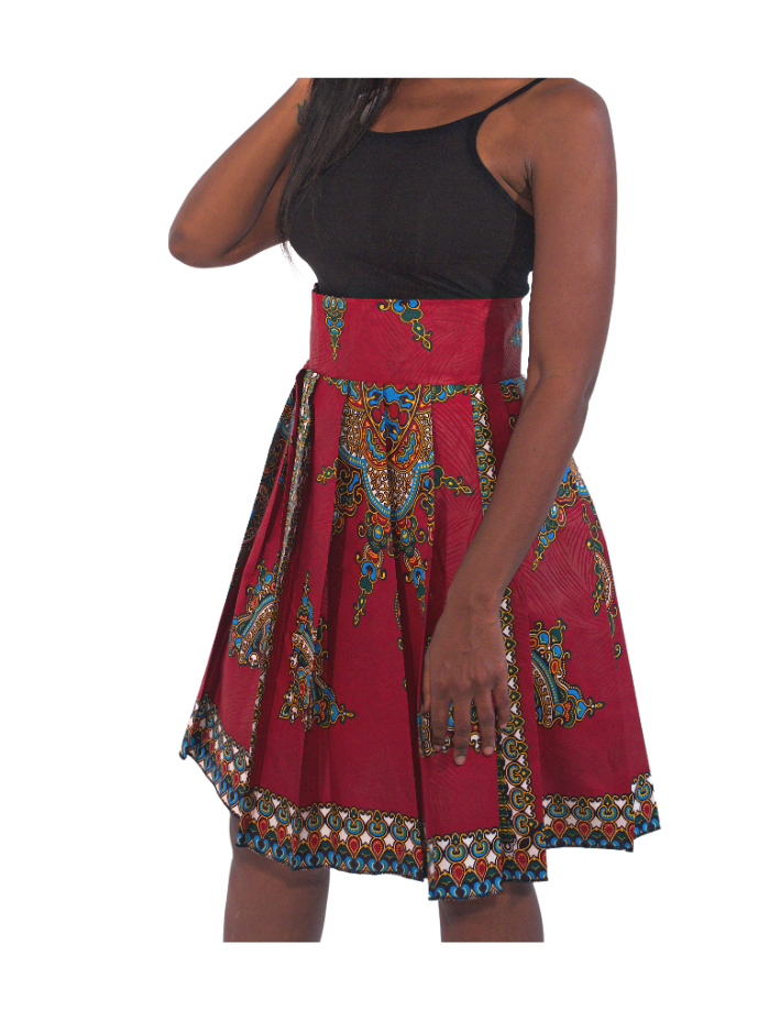 Red African Print Skirt