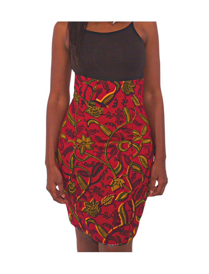 Red African Flower Print Skirt