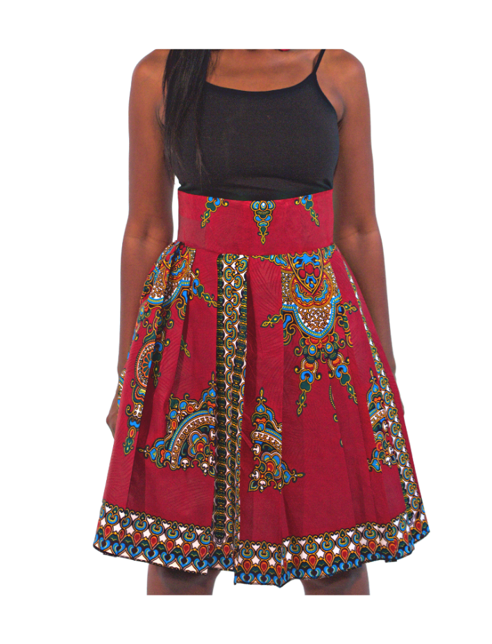 Red African Print Skirt