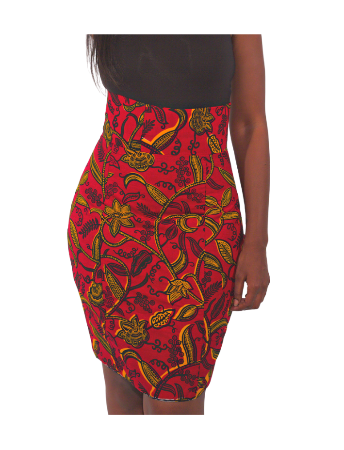 Red African Flower Print Skirt