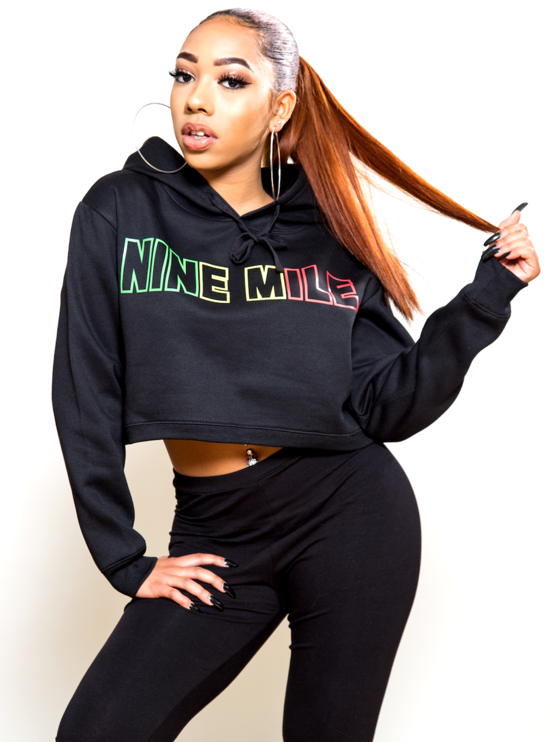 Nine Mile Reggae Outline Low Crop Hoodie - Nine Mile Clothing 