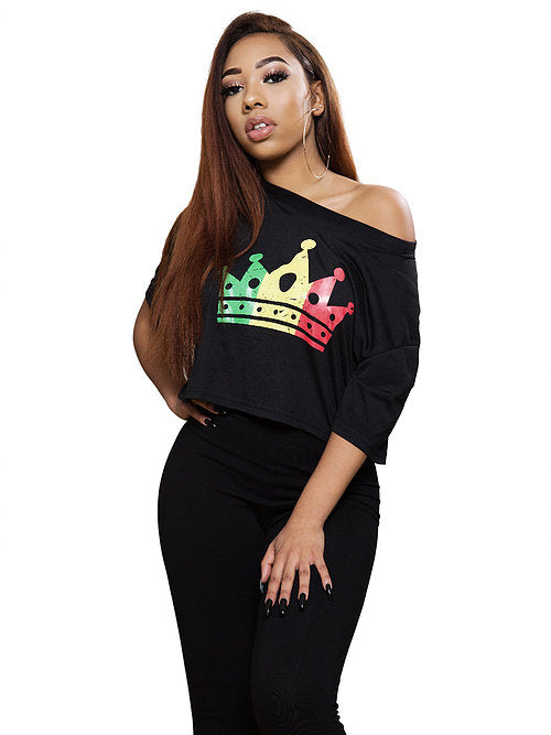 Women's Nine Mile Dancehall Queen Reggae Crown Black Crop Top